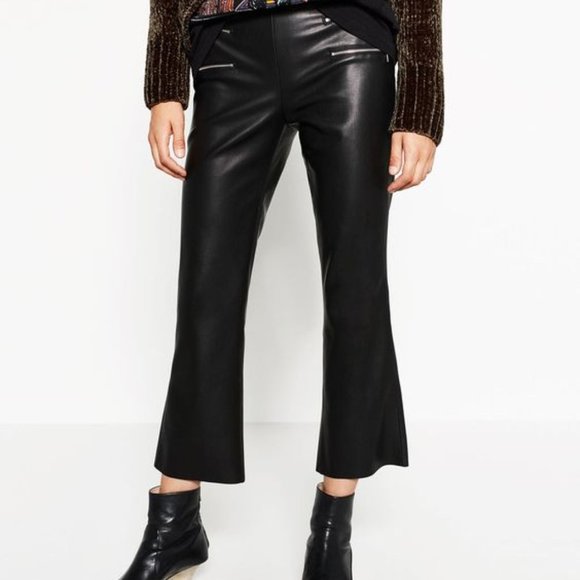 Zara cropped zipper detail faux leather pants size M - 2 avail! - Picture 1 of 5